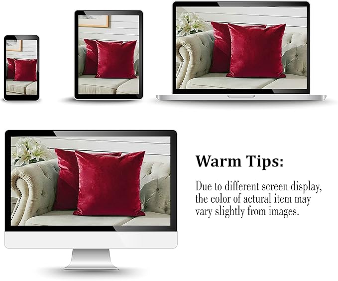 FY FIBER HOUSE Pack of 2 Velvet Throw Pillow Covers Christmas Decorative Square Pillowcase Soft Solid Cushion Case for Sofa/Couch Use, 18 x 18 Inch Red