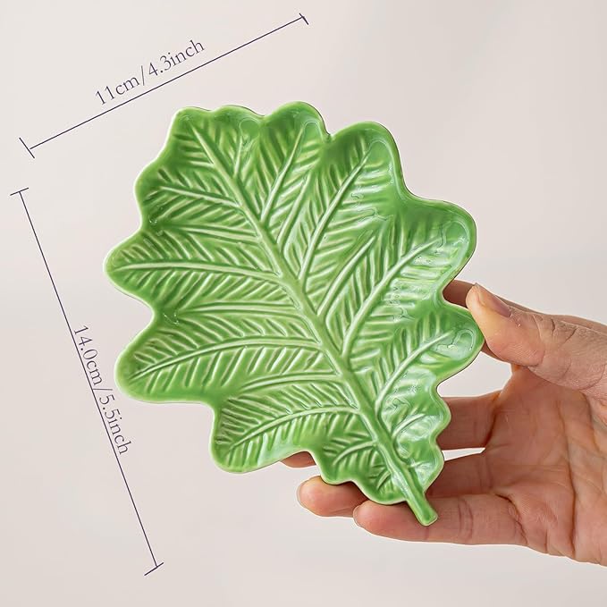 Ceramic Jewelry Tray Trinket Dish, Jewelry Dish for Women, Oak Leaf Ceramic Plate, Ring Dish Holder for Earrings Necklace Organizer, Mother's Day Christmas Birthday Gift