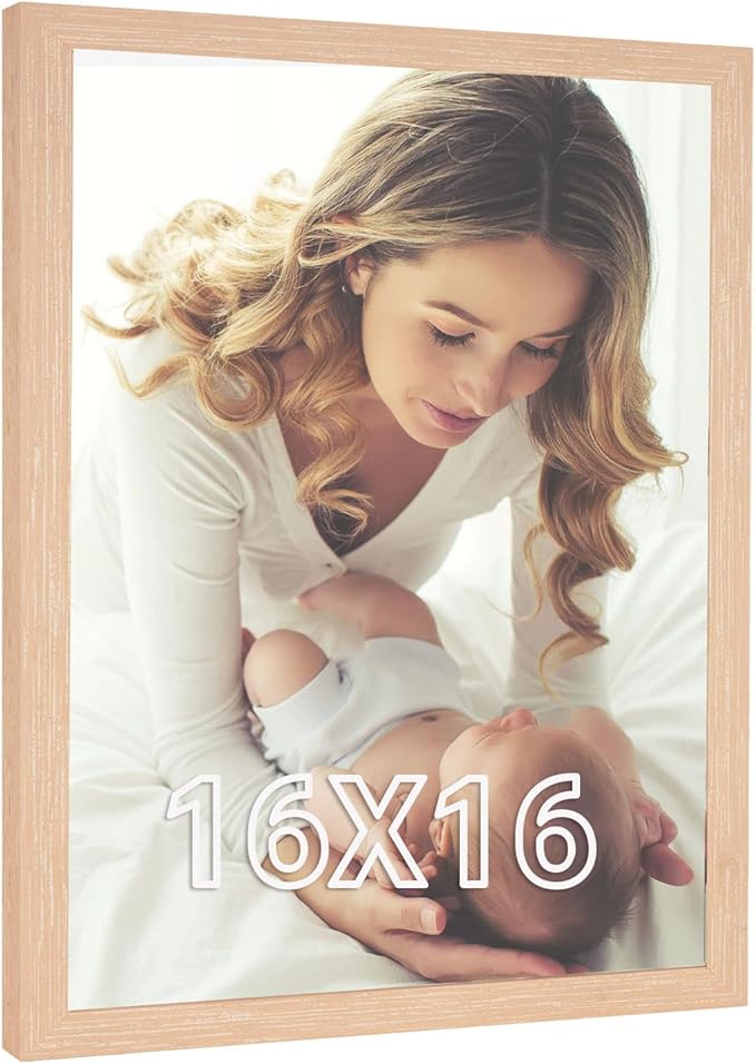 16x16 Frame Natural Woodgrain,Rustic 16x16 Picture Frame Beige, Art Pic Hanging Poster Frame, 16 by 16 Gallery Family Concert Portrait Photo Frame Anniversary/Birthday/Wedding/Thank you/Christmas Gift