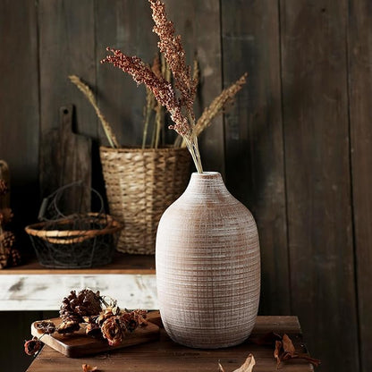 2024 Updated ALMA 9-in Tall Flower Vase Terracotta, Rustic Ceramic Vase for Pampas Grass|Farmhouse Decorative Vase in Boho Home Decor, Room, Shelf, Mantle Decor