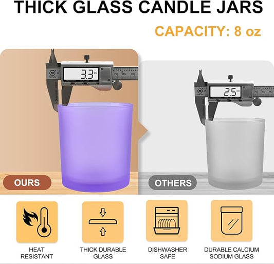 8 OZ Thick Candle Jars for Making Candles 15 Pcs, Empty Jars with Wood Lids for Candle Making, Sample Container, Frosted Purple