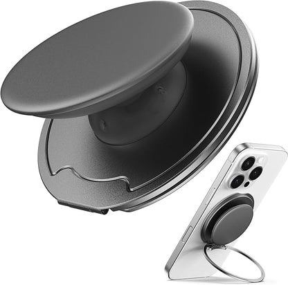Sinjimoru for MagSafe Phone Grip — 3000G Magnetic Hold, Soft Silicone Comfort, Metal Plate Included, iPhone 17/16/15/14/13, M-Tap Tok Ring Stand Space Gray