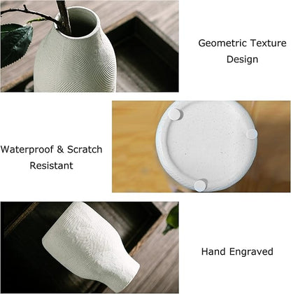 Ceramic Vases for Home Decor - Matte White Textured Vase Set of 3, Decorative Vases for Flowers, Pampas Grass Arrangement, Table Centerpieces, Office and Living Room Boho Decor