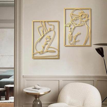 Bakovity Gold Metal Wall Art, Abstract Flower Line Sculpture, Gold Minimalist Modern Wall Decor for Living Room, Bedroom, Bathroom (4 Pieces, 22.5 x 15.7 Inches)