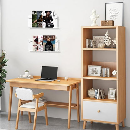 2 Pack Acrylic Magazine Holder,Clear Wall Mounted Magazine Rack Floating Bookshelf for Office,Living Room,Waiting Room Vinyl Record,Book Display Rack(Clear,17 Inch)