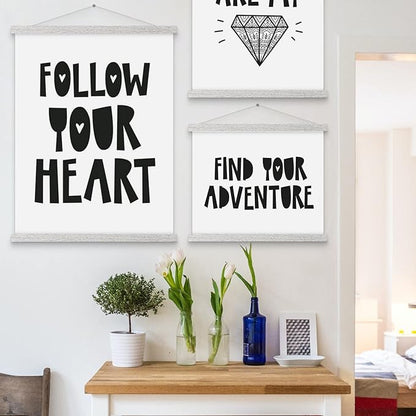 Magnetic Poster Hanger, 8x10 8x20 8x11 Poster Frame Wood Wooden Magnet Print Posters Dowel Scroll Hanger Hangers Hanging Kit for Walls Map Canvas Artwork (Grey, 8")