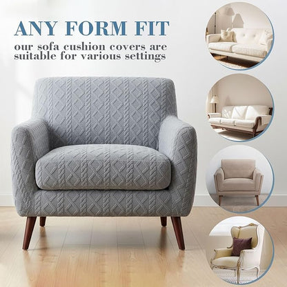 3 Pcs Jacquard Couch Cushion Covers for Sofa Stretch Plush Soft Seat Cover Washable Sofa Slip Covers with Elastic Bottom Modern Boho Furniture Protector for Sectional Slipcovers(Light Gray)