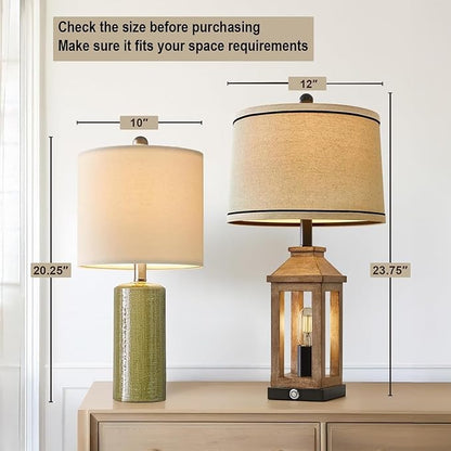 20.25" Small Single Table Lamp for Bedroom Modern Ceramic Nightstand Lamp Farmhouse Bedside Lamp Boho Living Room End Side Table Lamp, Green
