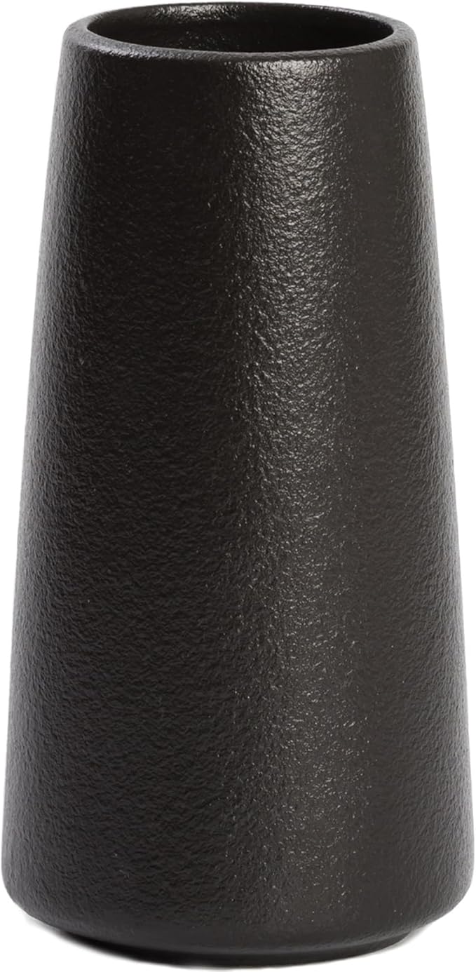 Matte Black Vase - 8" Big Black Ceramic vase for Flower, Simple Vases for Pampas Grass, Minimalist Farmhouse Boho vases for Centerpieces, Home Decor, Bathroom Decor