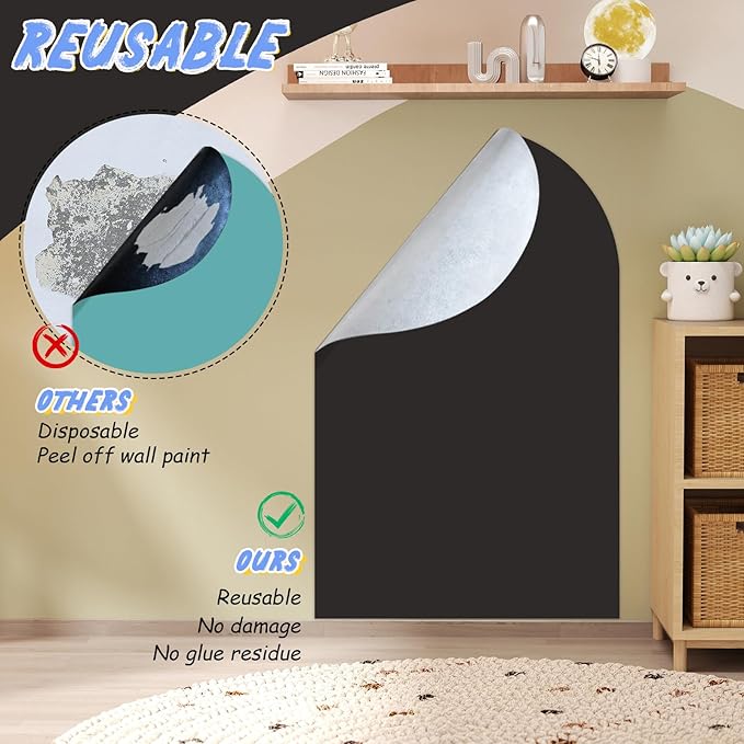 Magnetic Chalkboard Wall Decal 24''x40'' Arch - Peel and Stick Felt Removable Reusable, Easy Clean Self Adhesive Fabric Wall Decor for Home Office Kids Room-Black