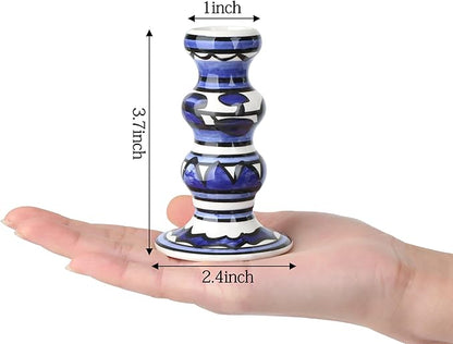 Vixdonos Painted Ceramic Vase Colorful Bud Vase Set of 3 Small Flower Vase Rustic Mini Vases in Bulk for Home Decor, Wedding and Dinner Party(Blue)