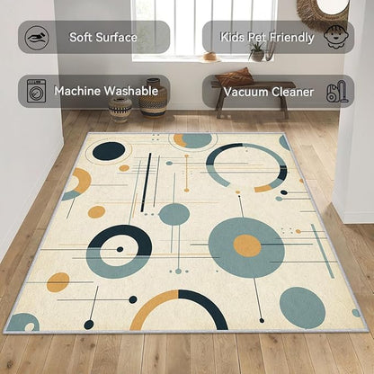 Mid Century Modern Rugs 8x10 - Mid Century Carpet, 3x4 Rug, Abstract Rug & Home Decor, Geometric Circle Area Rug & Room Decor, Washable Non Slip Anti Skid Rugs