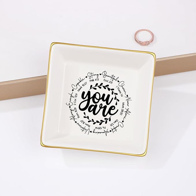 JoycuFF Christian Religious Gifts for Women Jewelry Dish, Inspirational Catholic Easter Communion Confirmation Gifts for Women Teens