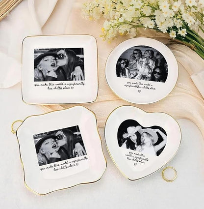 Chillever Personalized Besties Photo Ring Dish, Custom Jewelry Dish Gift for Besties, Soul Sister Trinket Gift for Long Distance Friendship Women BFF Christmas Birthday Wedding Gifts DS2