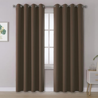 DUALIFE Brown Curtains 96 Inches Long Coffee Color Blackout Curtains with Grommet 2 Panels Set Thermal Insulated Room Darkening Solid Widow Curtain Panels/Drapes for Bedroom 52x96 Inch