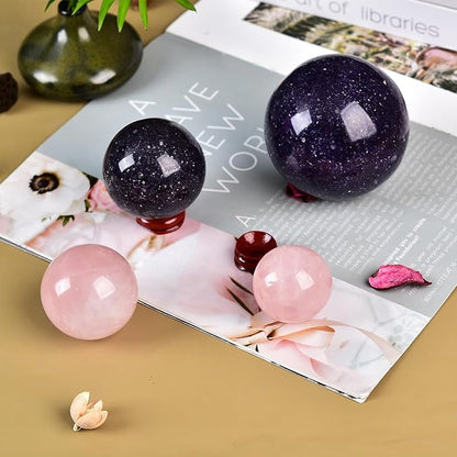 JIC Gem Deep Purple Lepidolite Sphere with Stand Natural Sparkling Lithia Mica Crystal Ball Brazil Mineral Gemstone (80-90mm)