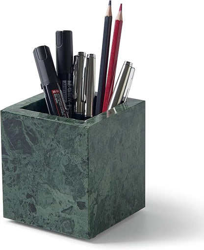 Real Natural Marble Toothbrush Holder & Pen Holder & Makeup Brush Holder, Genuine Stone Rectangular Bathroom Tumbler Cup, Durable Office & Home Countertop Organizer