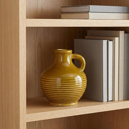 Sunddo Brown Ceramic Vase 6 Inch - Small Rustic Decorative Vase with 1 Handle for Farmhouse Home Decor, Shelf, Bathroom, or Coffee Table