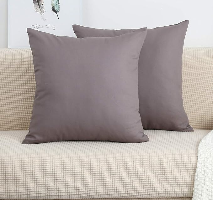 TangDepot Set of 2 Handmade Decorative Solid 100% Cotton Canvas Throw Pillow Covers/Cushion Covers, 45 Colors Available - (16"x16" 2 Pieces, Taupe)
