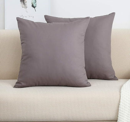 TangDepot Set of 2 Handmade Decorative Solid 100% Cotton Canvas Throw Pillow Covers/Cushion Covers, 45 Colors Available - (16"x16" 2 Pieces, Taupe)