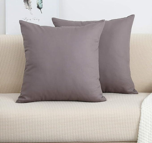 TangDepot Set of 2 Handmade Decorative Solid 100% Cotton Canvas Throw Pillow Covers/Cushion Covers, 45 Colors Available - (16"x16" 2 Pieces, Taupe)