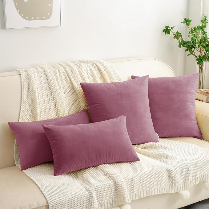 HWY 50 Purple Pink Velvet Rectangular Throw Pillow Covers 12x20 Inch, Pack of 2 Soft Cozy Solid Decorative Luxury Cushion Cases for Couch Sofa Bed Living Room Bedroom