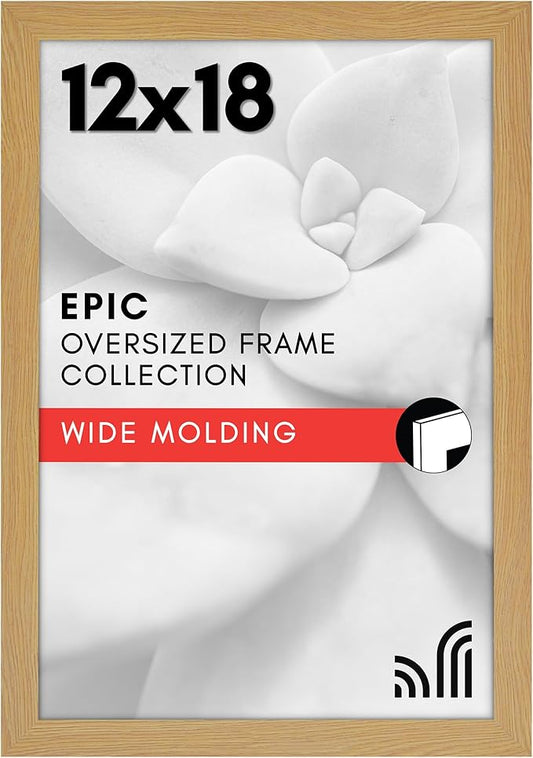 Americanflat 12x18 Poster Frame with Polished Plexiglass - Wide Picture Frames Made of Engineered Wood for Vertical or Horizontal Wall Display - Epic Collection - Pine