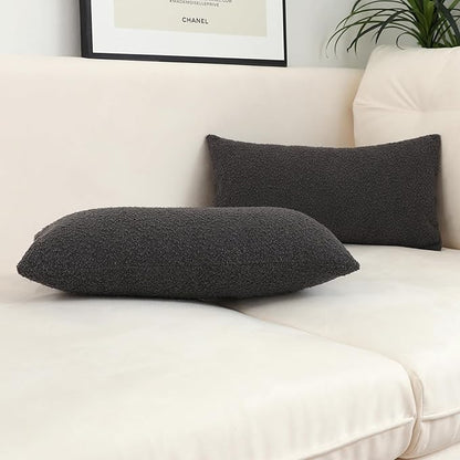 Jeneoo Graphite Grey Decorative Long Lumbar Thick Throw Pillow Covers Fine Textured Boucle Couch Cushion Case for Sofa Decor, Set of 1, 14 x 26 Inch