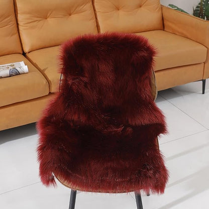 Faux Fur Rug Sheepskin Shag Fluffy Fuzzy Red 2x3 ft Small Rugs for Bedroom Bedside Bed Floor Living Room Plush High-Density Cushion Carpet Super Sofa Cover