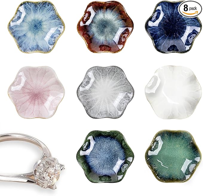 Ceramic Jewelry Tray 8pcs, Ring Dish, Key Bowl Ceramic Tray 4.33 Inch, Ttrinket Dish Jewelry Dish, Desktop Decoration, Gifts for Mother Girlfriend Daughter,Mother's Day Gift
