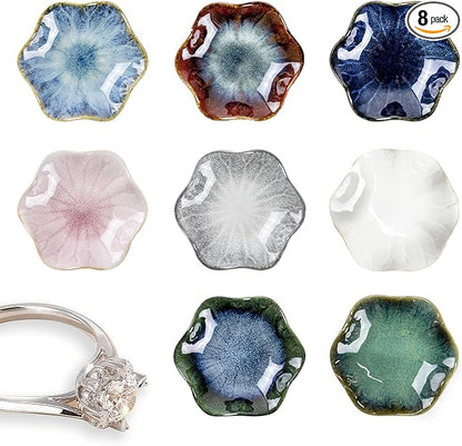 Ceramic Jewelry Tray 8pcs, Ring Dish, Key Bowl Ceramic Tray 4.33 Inch, Ttrinket Dish Jewelry Dish, Desktop Decoration, Gifts for Mother Girlfriend Daughter,Mother's Day Gift