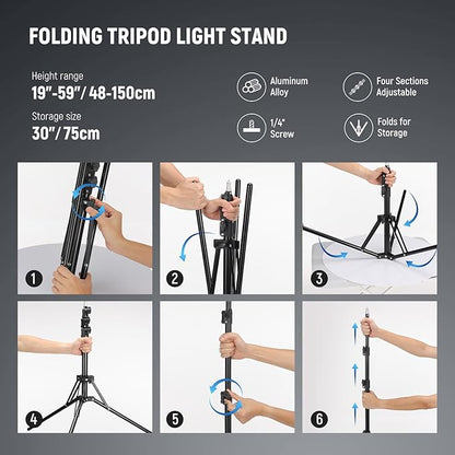 NEEWER Ring Light 18inch Kit: 55W 5600K Professional LED with Stand and Phone Holder, Soft Tube & Bag for Tattoo Lash Extension Barber Makeup Artist Studio Video Photography Lighting, RL-18