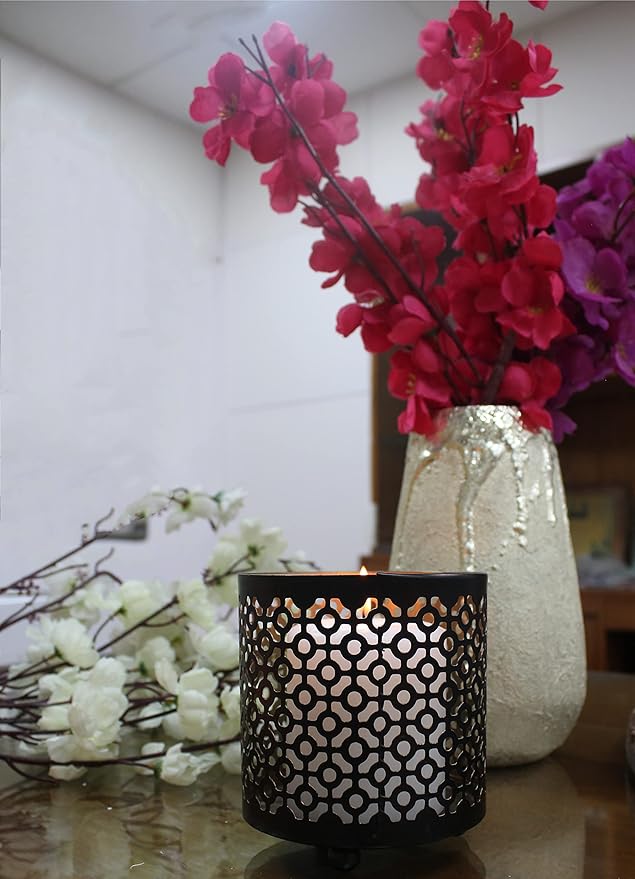 Hosley Bulk Buy Black (Gold Inside) Metal Jar Holder Candle Sleeve Set of 8-4.5" High. Votive, Tea Light Lanterns Ideal Gift for Weddings, Parties, Spa and Aromatherapy O6
