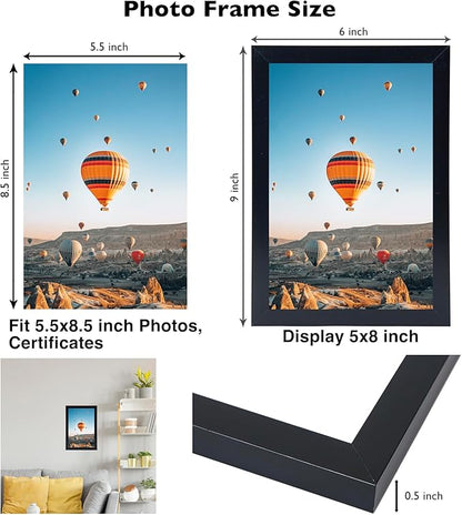 5.5x8.5 Picture Frame Set of 2 Black for Wall Hanging or Tabletop, Wall Mounting Horizontally or Vertically, 5.5 x 8.5 Wall Photo Frame with Shatter Resistant Plexiglass, 2 Pack, Black