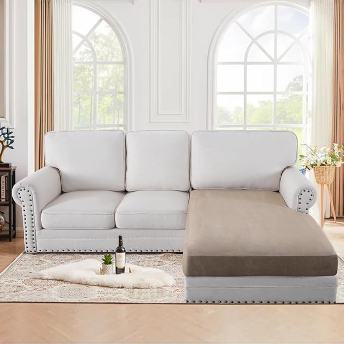 H.VERSAILTEX Suede Stretch Individual Chaise Lounge Covers Replacement Sectional Couch Covers L Shape Sofa Both Left/Right Soft Couch Seat Covers for Pets Washable(1 Piece Chaise Cover, Sand)