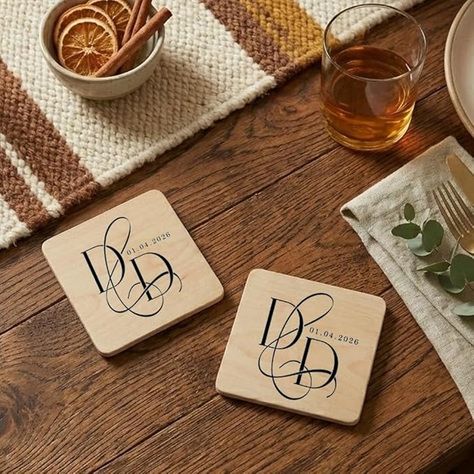 Luxury Custom Couples Wooden Coaster, Gifts for Boyfriend Girlfriend, Valentines Day Gift Gor Him Her, Wedding, Birthday, Anniversary, Christmas 8