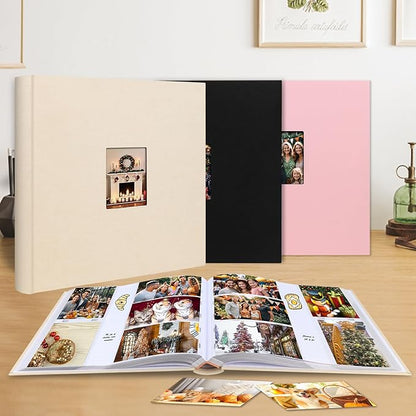 Photo Album 4x6 600 Photos with Writing Space,4 x 6 Photo Book Linen Cover with Front Window, 4x6 Picture Album 600 Photos Photo Album Book for Wedding Kids Travel Family Baby Pictures (Beige)