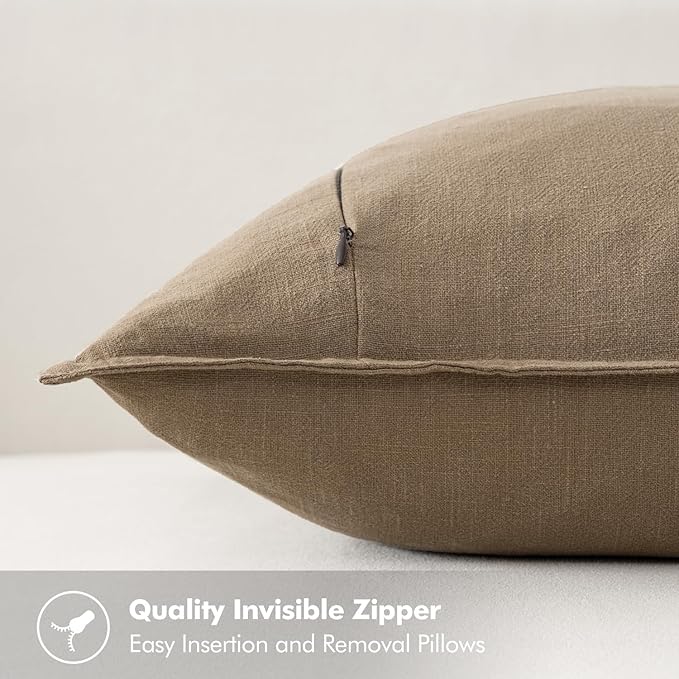 MIULEE Decorative Linen Euro Sham Pillow Covers 24x24 Khaki Boho Farmhouse Neutral Winter Couch Throw Pillows for Bed Pack of 2 Accent Modern Pillowcase Sofa Livingroom Home Decor