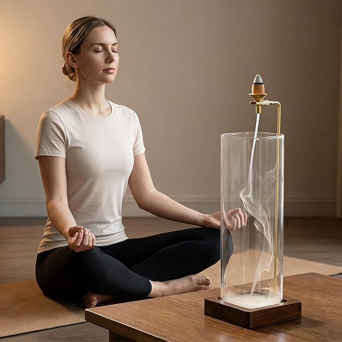 1 Pack HZCPENG Incense Holder, 2 in 1 Incense Burner for Sticks or Backflow Incense, Anti-ash Square Incence-Stick Holder with Wooden Base for Meditation, Yoga, Relaxation, and Home Décor