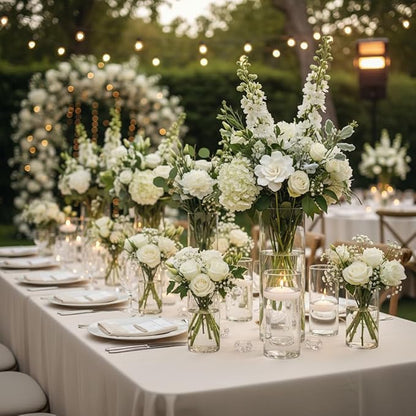48 Pack Glass Cylinder Vases 4,6,8,10 Inch Multi-Use Flower Vases & Hurricane Floating Candle Holders for Wedding Table Centerpieces, Home Decor & Party Decorations