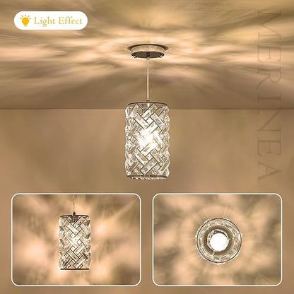 Modern Chrome Crystal Pendant Light Fixture – Adjustable Mini Chandelier Hanging Light for Kitchen Island, Dining Room, Bedroom, Hallway, or Foyer