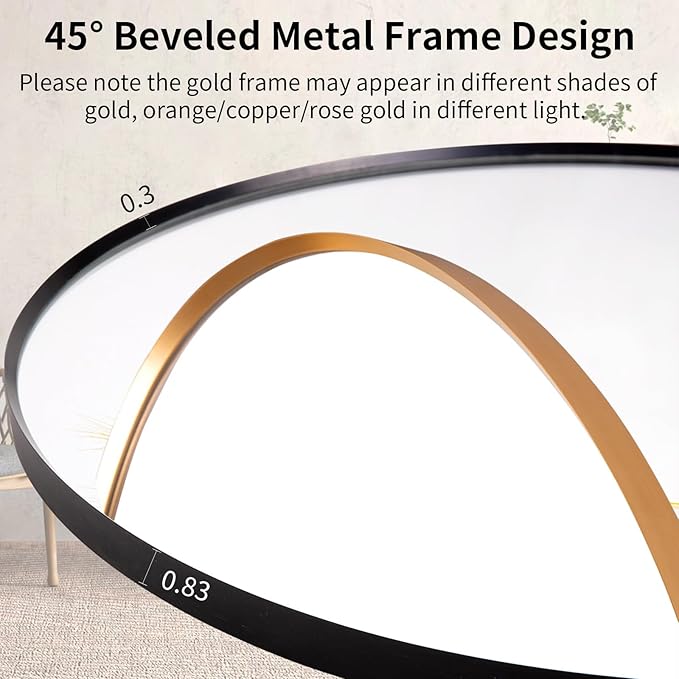 48" Round LED Bathroom Mirror, Wall Mounted Round Backlit Mirror LED Bathroom Vanity Mirror with Lights Fog Free Circle Lighted Mirror with Gold Frame, Smart Light up Mirror 3-Color