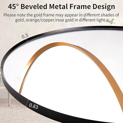 48" Round LED Bathroom Mirror, Wall Mounted Round Backlit Mirror LED Bathroom Vanity Mirror with Lights Fog Free Circle Lighted Mirror with Gold Frame, Smart Light up Mirror 3-Color