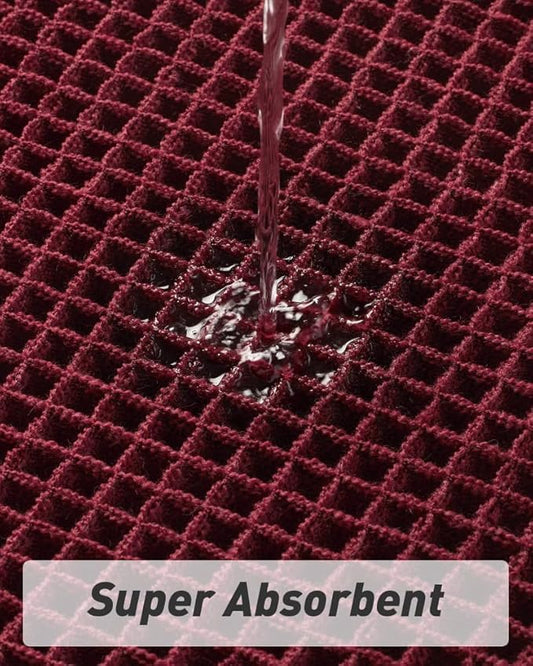 Upgraded Christmas Waffle Runner Rug Super Absorbent Non Slip Bath Mats for Bathroom Washable Bathroom Runner Rug with Tassels, Ideal for Hallway Bedroom Laundry Room, 2'x 6'(24" x 72"), Burgundy