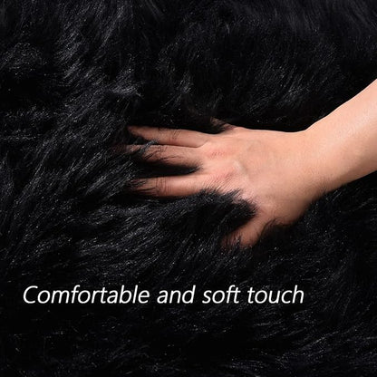 Latepis Area Rugs 12x12 Black Fuzzy Washable Rugs Faux Sheepskin Fur Rug for Living Room and Bedroom Shag Fluffy Rug for Floor Sofa Entertainment Room, Square