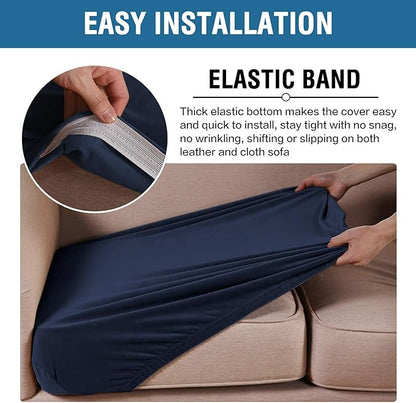 H.VERSAILTEX Velvet Stretch Couch Cushion Cover Plush Cushion Slipcover for Chair Cushion Furniture Protector Seat Cushion Sofa Cover (1 Piece Armchair Cushion Covers, Navy)