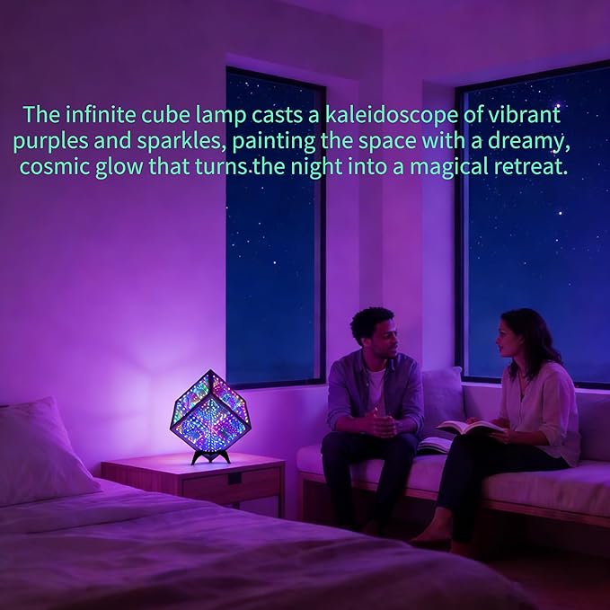 Infinity Hyper Cube LED Table Lamp - Infinity mirror light with 100+ Patterns, Music Sync, App Control, infinite cube night lights for Gaming,party,living room,bedroom, light display and more(7Inches)