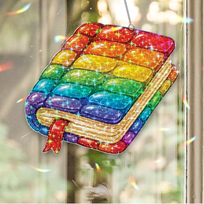 Rainbow Book Charm Acrylic Suncatcher, Window Hanging Sun Catcher Ornament, Crystal Prism Light Catcher Decor, Sunlight Window Decor, Aesthetic Home Decor Gift