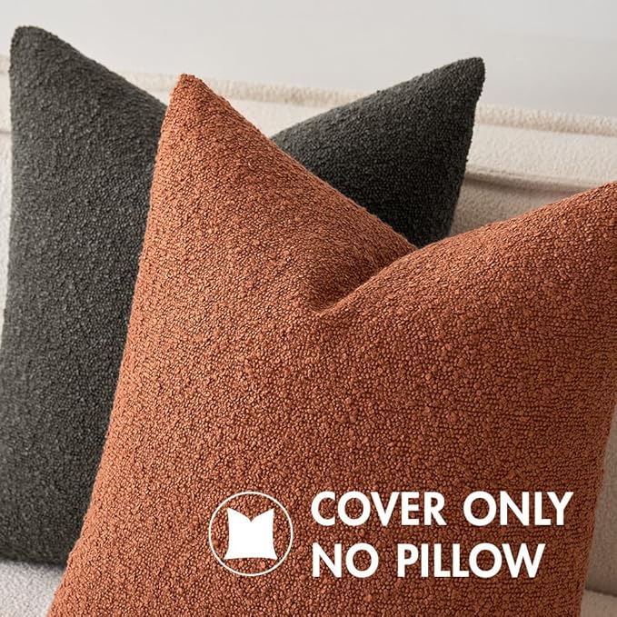 MIULEE 18x18 Inch Decorative Pillow Covers for Couch Bed Set of 2 Textured Boucle Neutral Winter Throw Pillows Rust Accent Solid Cushion Pillowcases Sofa Livingroom Home Decor
