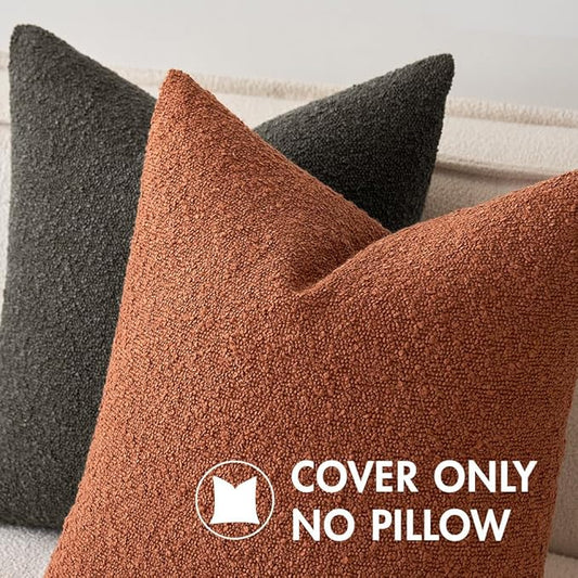 MIULEE 20x20 Inch Decorative Pillow Covers for Couch Bed Set of 2 Textured Boucle Neutral Winter Throw Pillows Rust Accent Solid Cushion Pillowcases Sofa Livingroom Home Decor